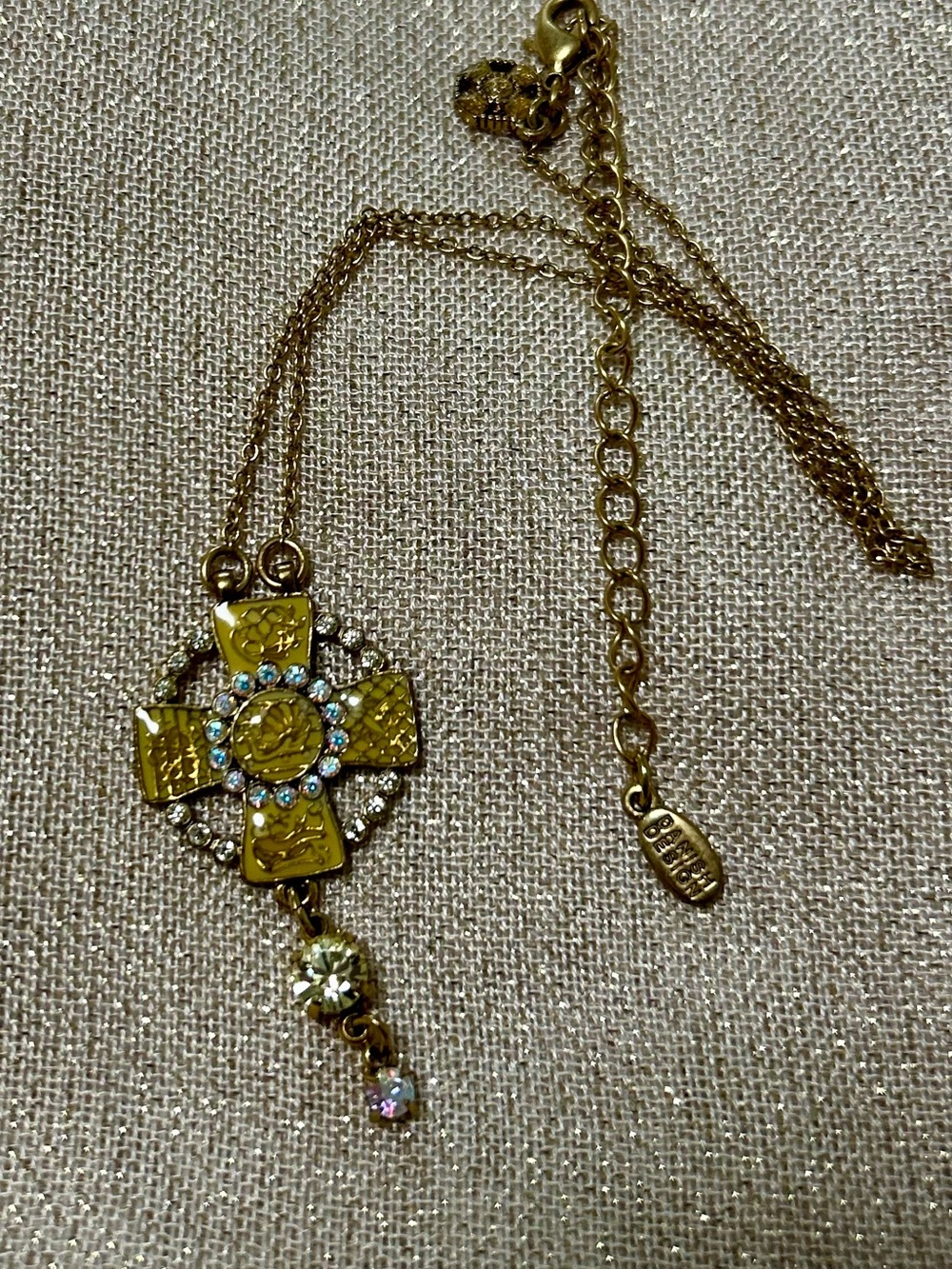 Pilgrim Gold-Tone Cross Pendant Necklace with Yellow and Clear Crystals